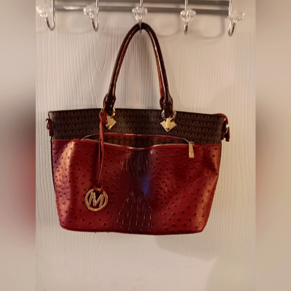 Burgundy and tan medium tote by Milan